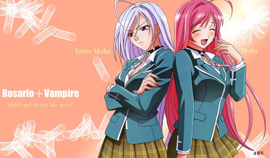Две девушки в аниме Крестик + Вампир