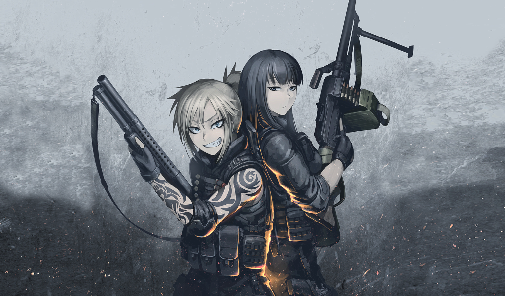 Две девушки солдаты аниме