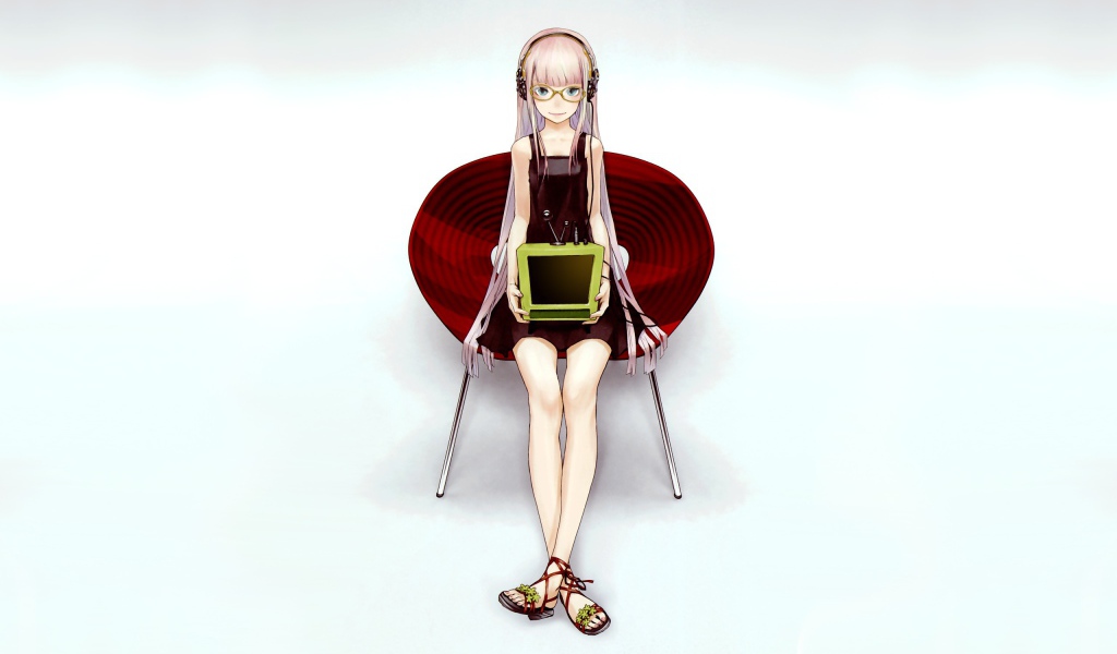 Аниме девушка вокалоид с компьютером