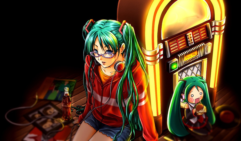 Вокалоид аниме с бутылкой Кока-Колы