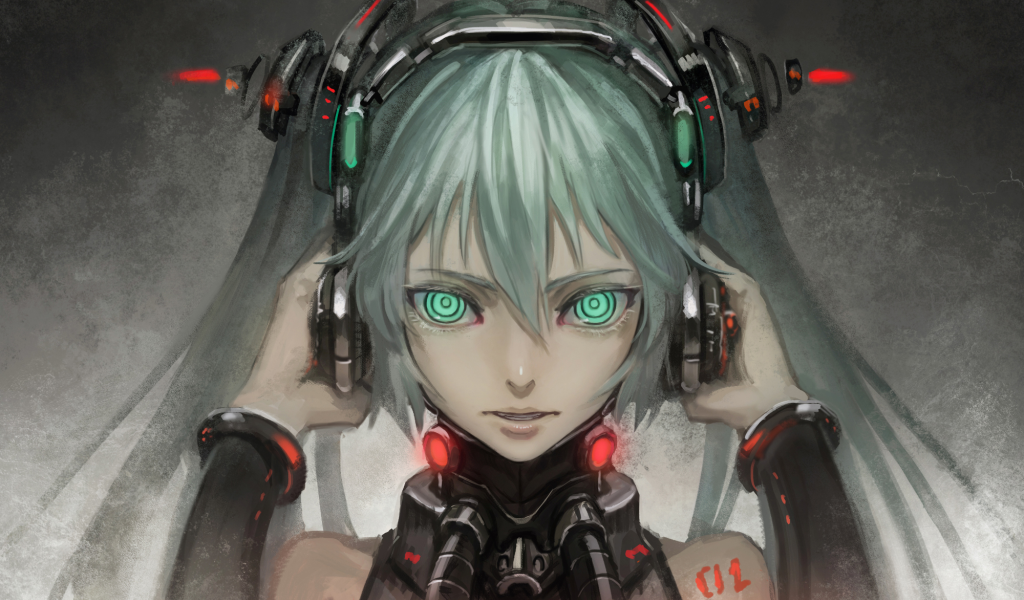 Вокалоид с зелеными глазами