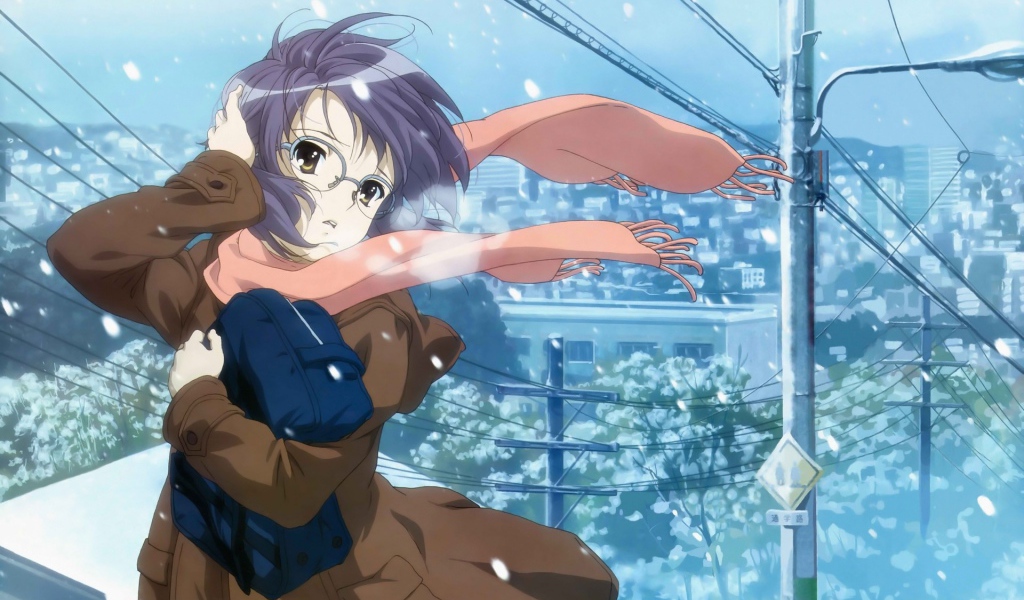 Ветер бьет в лицо девушки аниме