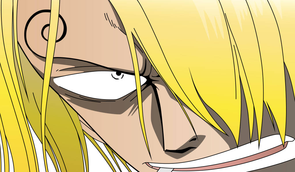 Желтые волосы на лице Санджи, аниме Большой куш