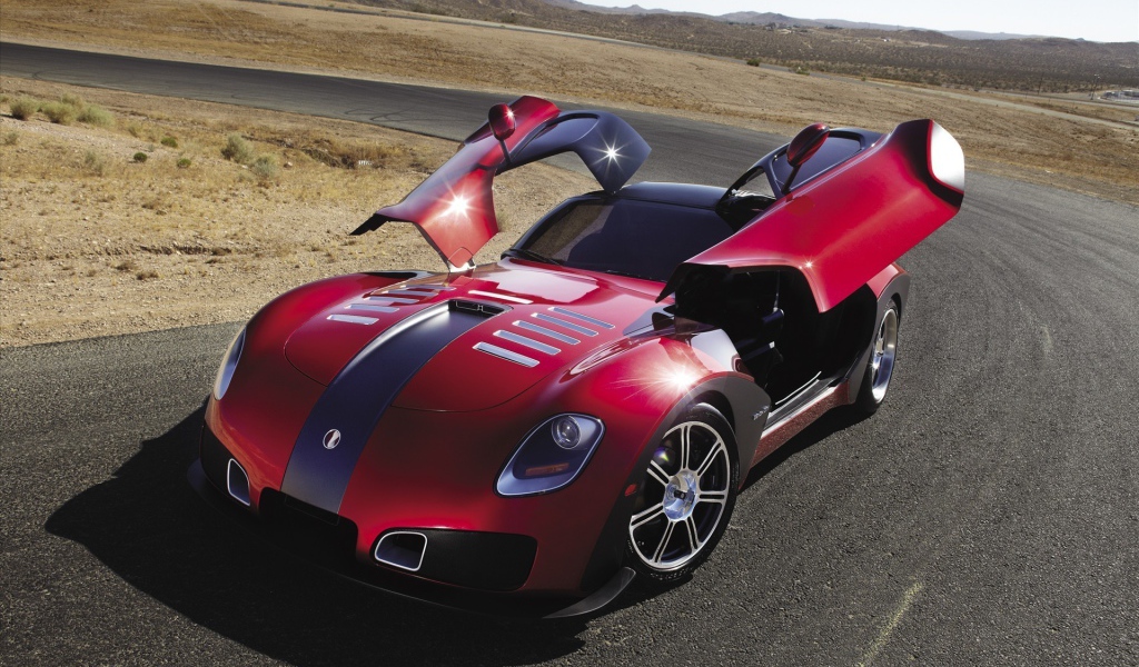 Красный автомобиль Devon GTX на повороте