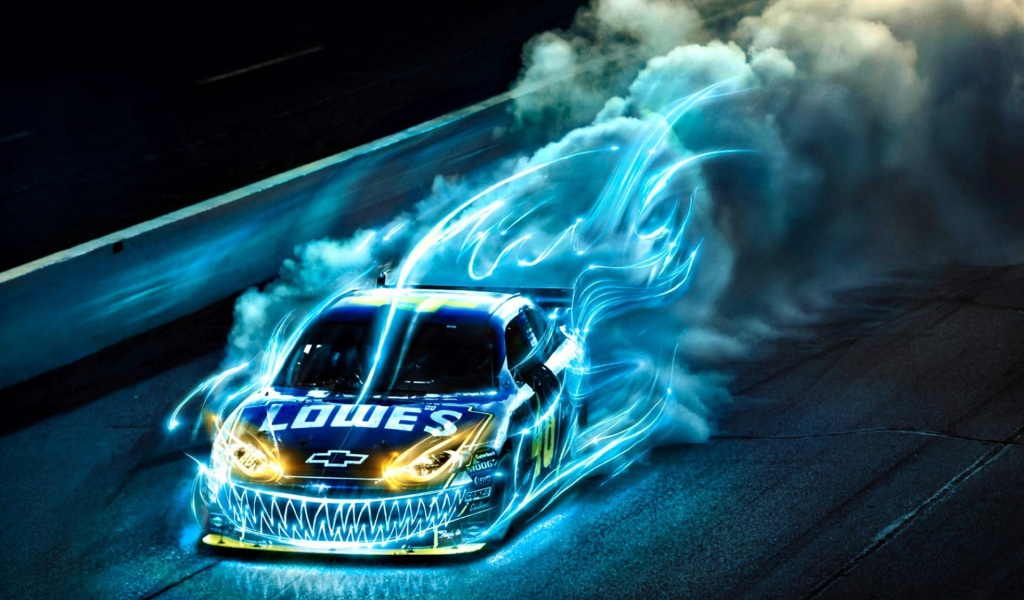 Гоночный Шевроле в голубом пламени