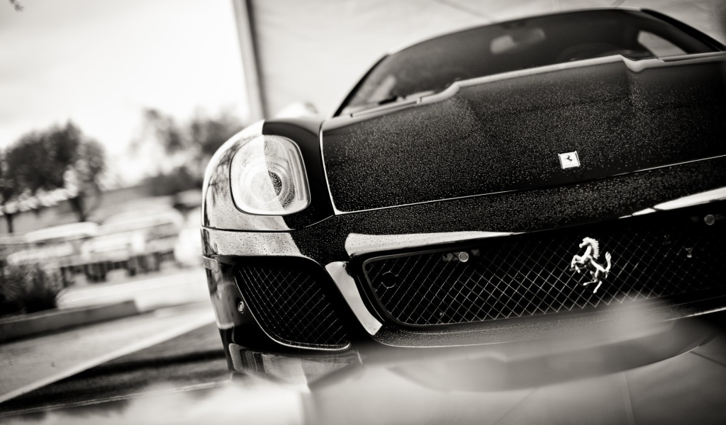 Черно белое фото авто Ferrari