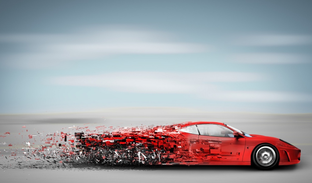 Red Ferrari falls to pieces in motion