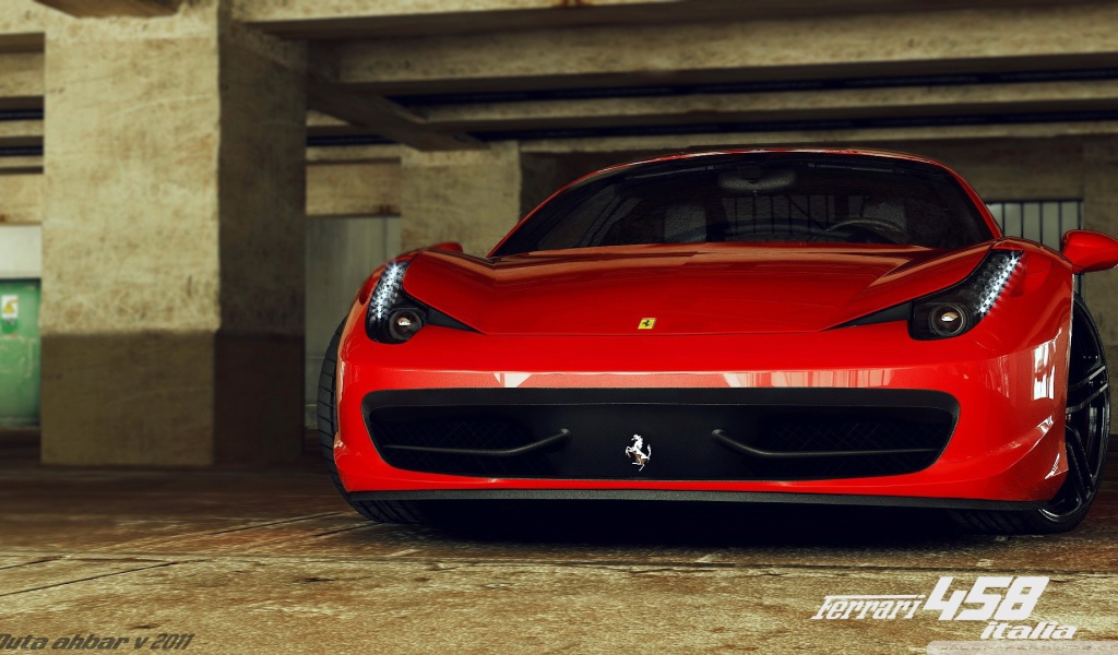 Автомобиль Ferrari 458 на подземной парковке