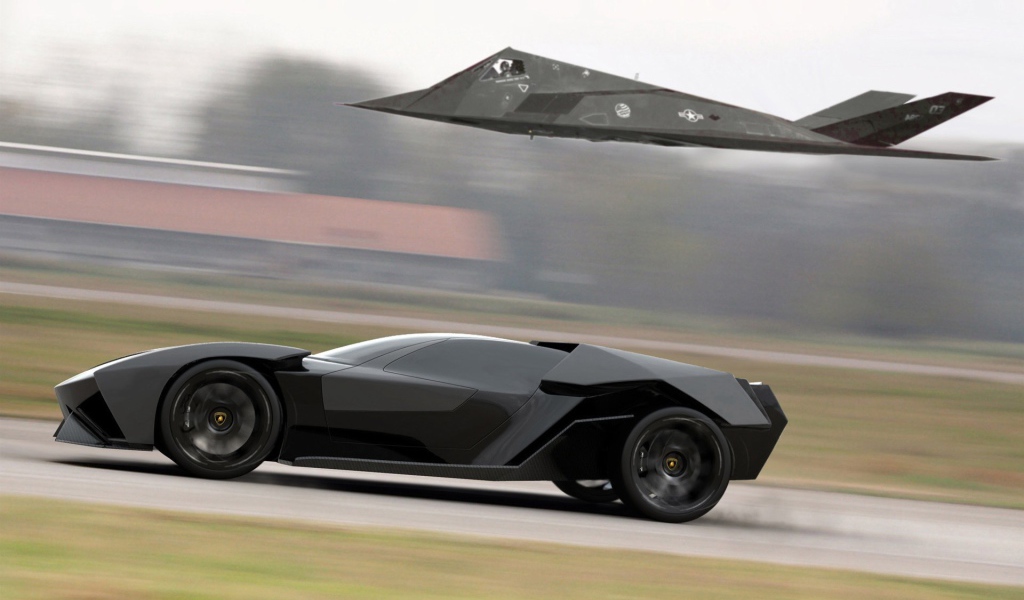 Самолет F-117 Nighthawk соревнуется в скорости с Ламборгини