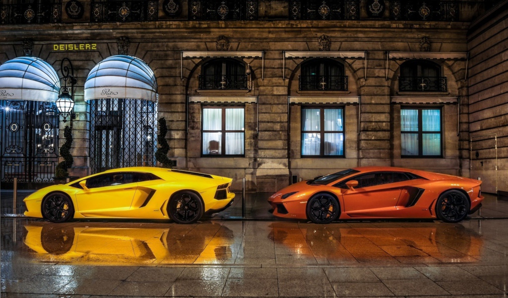 Yellow and orange cars Lamborghini Aventador LP700-4