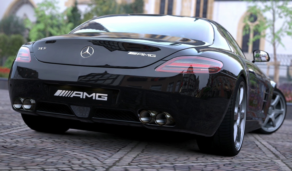 Черный Mercedes-Benz, вид сзади