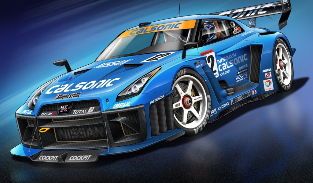 Голубой спортивный Nissan GT-R