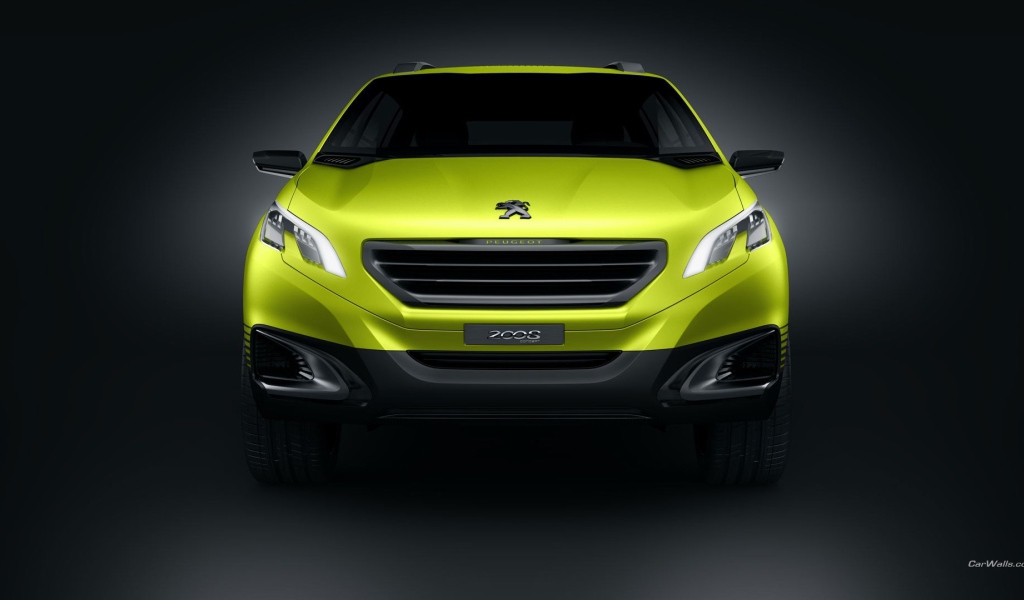 Yellow Peugeot 2008 on a gray background