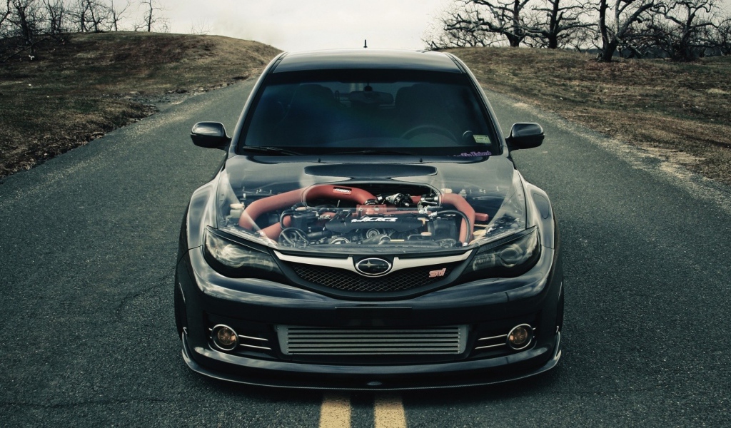 Субару с прозрачным капотом