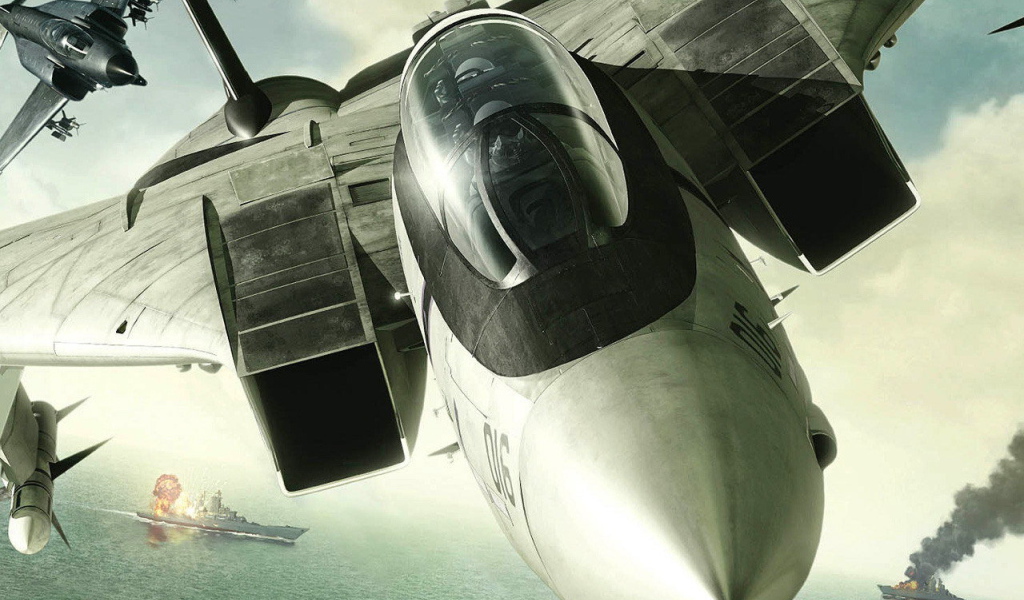 Самолет атакует корабли