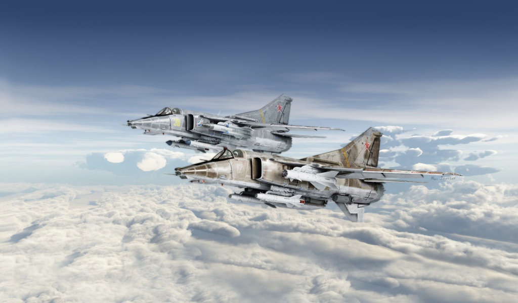 Истребители Mikoyan MiG-27 над облаками