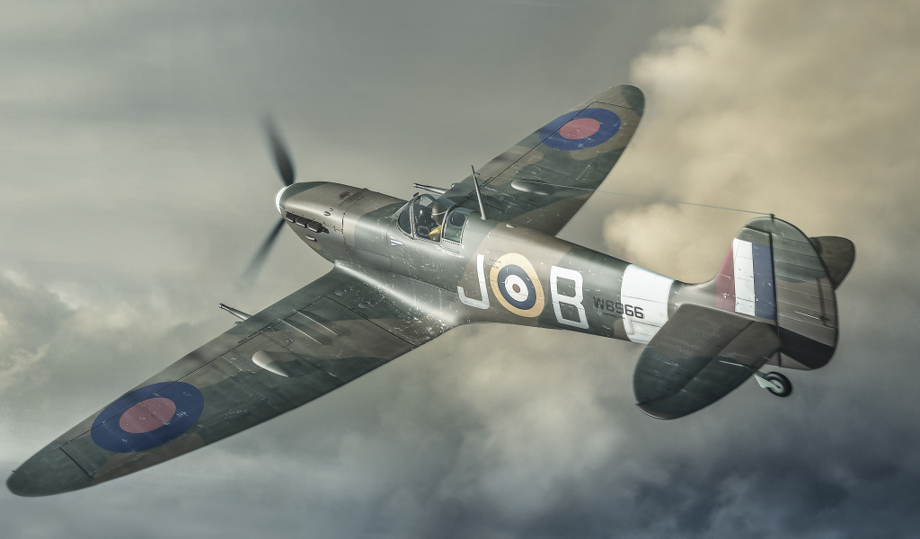 Военный самолет над облаками