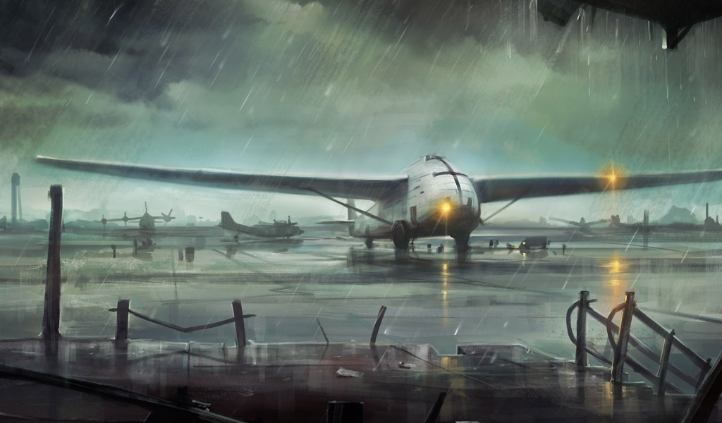 Небольшой самолет под дождем