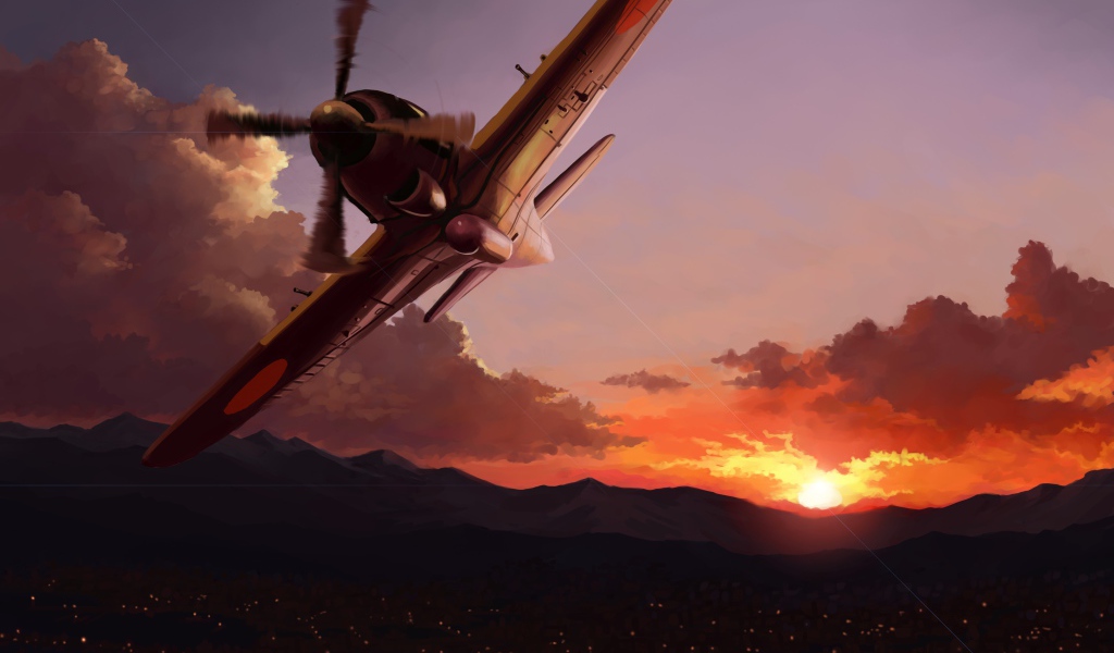 Рисунок самолета на закате