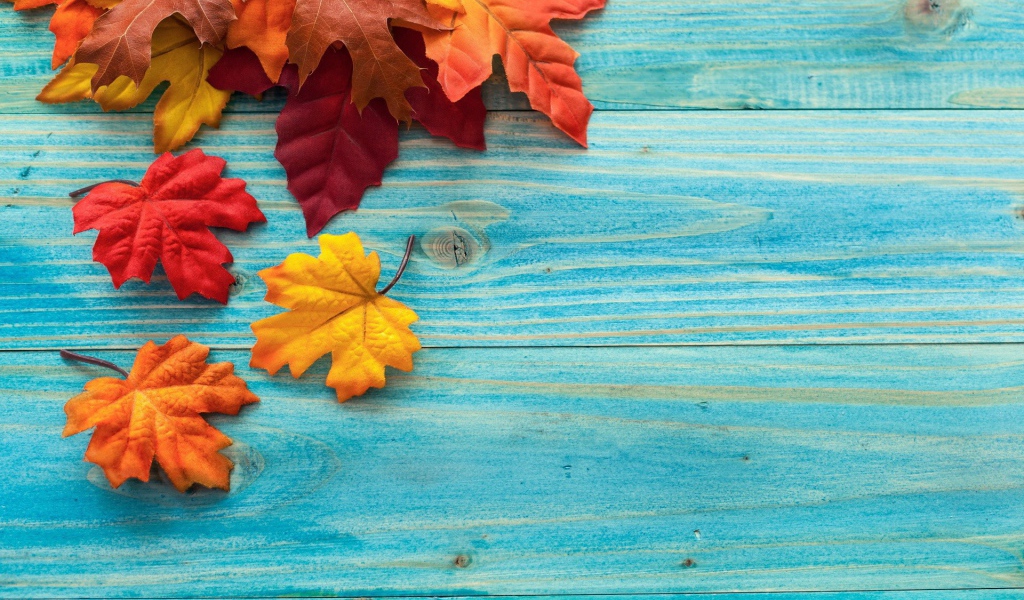 Осенние листья на голубых досках