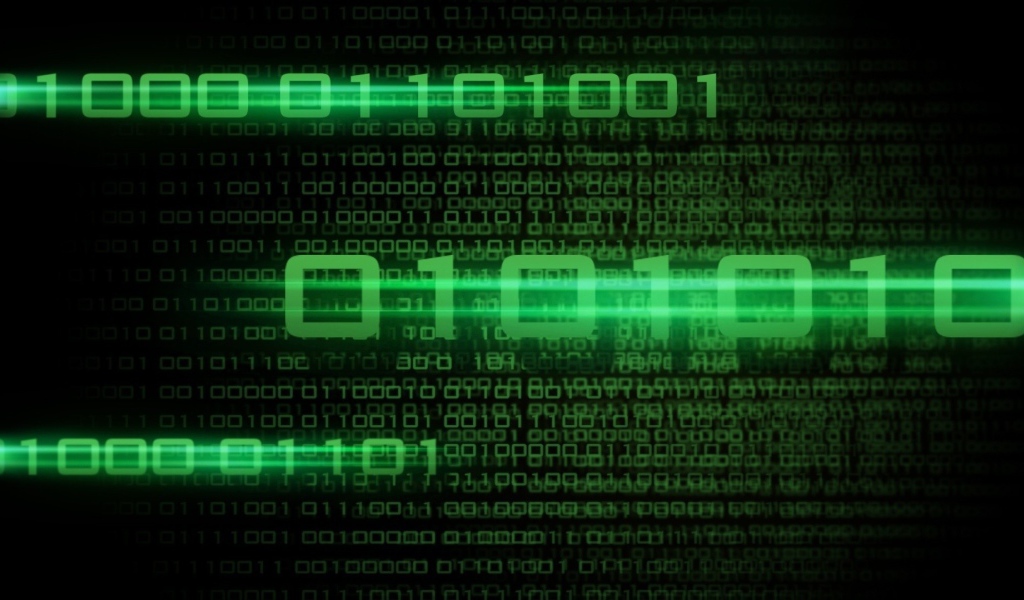 Двоичные коды, зеленые цифры на черном фоне