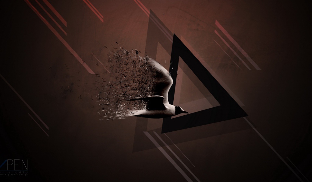 Птица и треугольник, коричневый фон