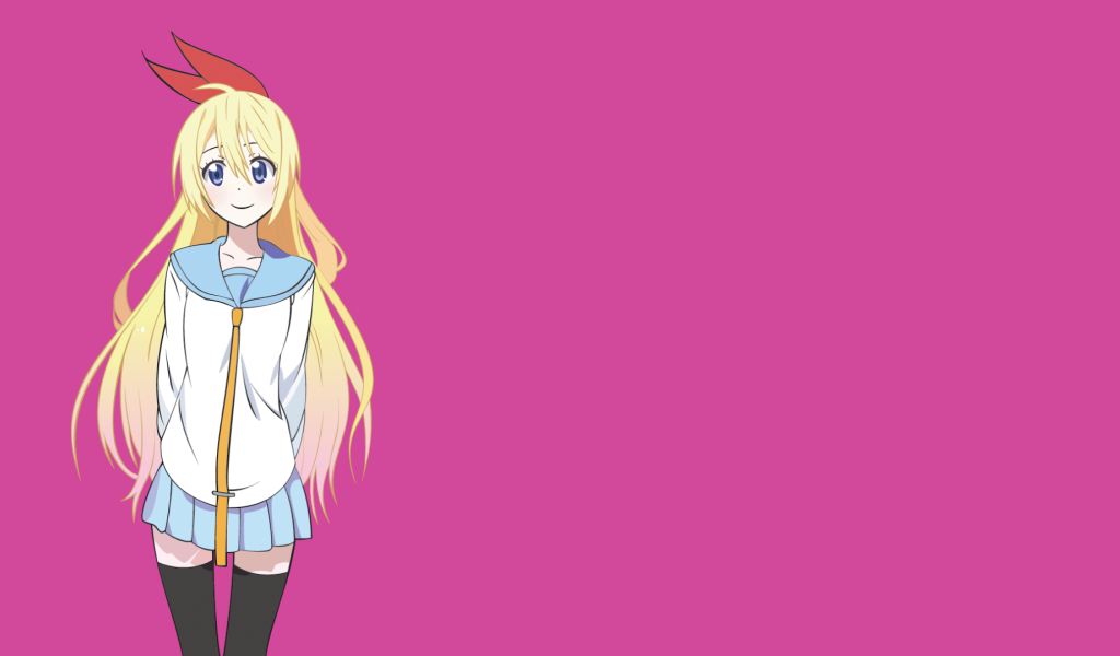 Блондинка аниме Nisekoi, розовый фон
