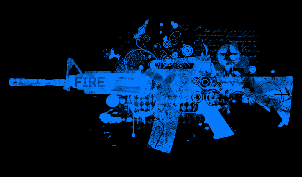 Голубой автомат, черный фон