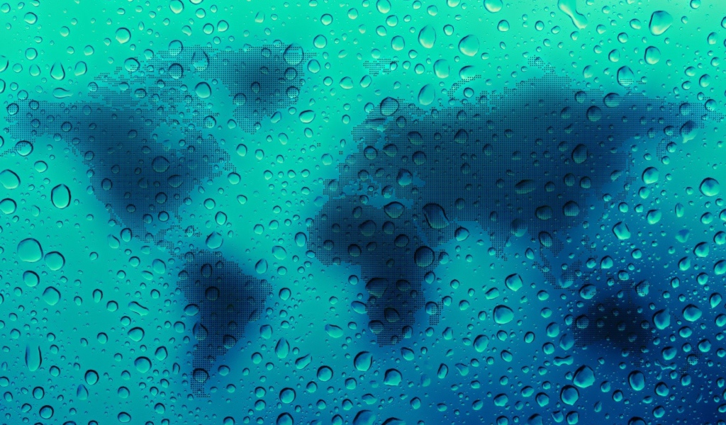 Голубая карта мира в каплях воды
