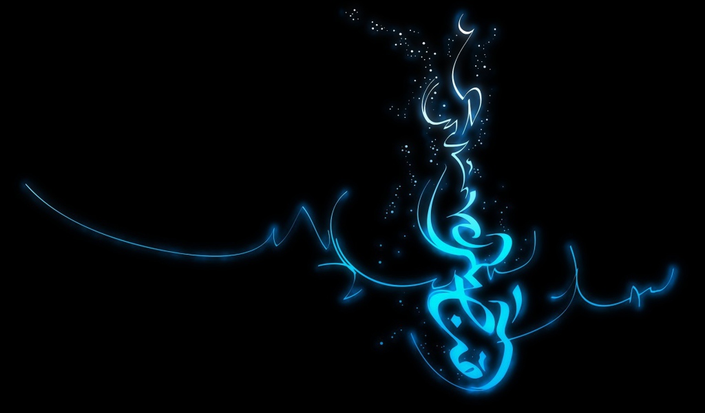 Голубая неоновая надпись, черный фон