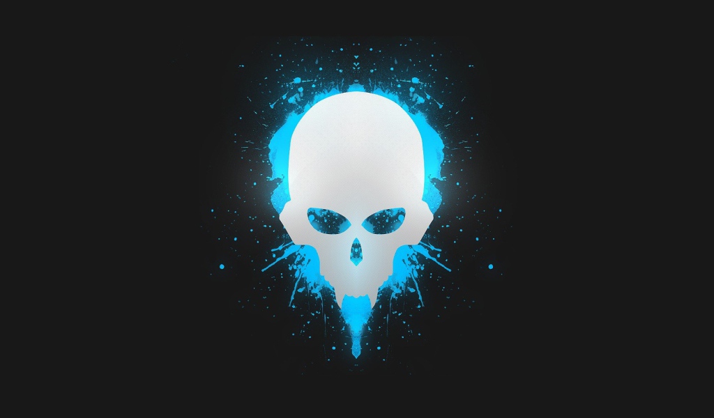 Голубой череп на сером фоне