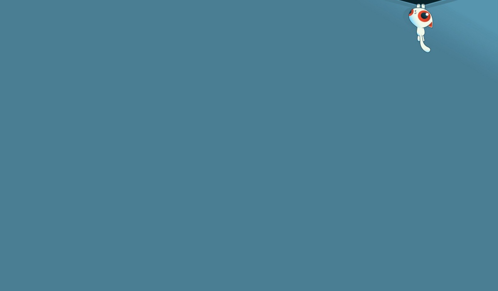 Кот повис вверху экрана, голубой фон