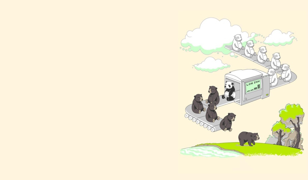 Небесная фабрика медведей, светлый фон