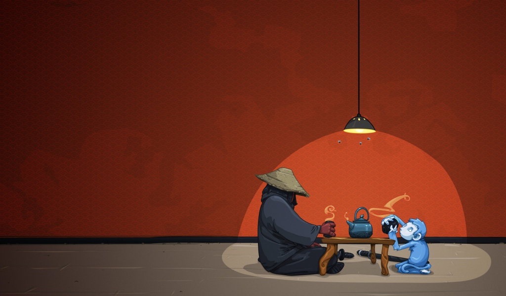 Китайское чаепитие, оранжевый фон