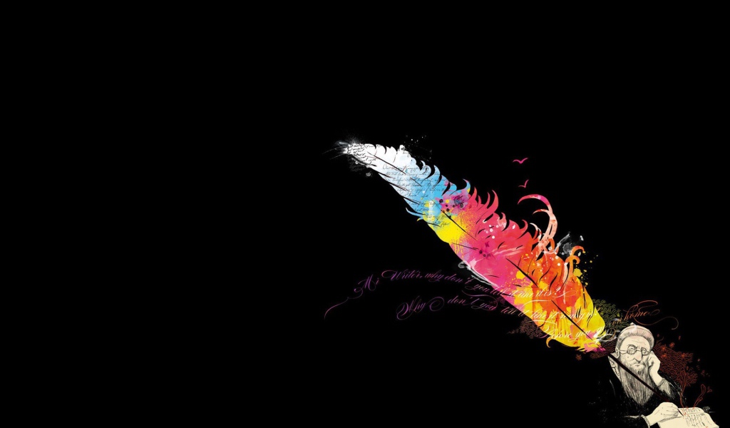 Красочное перо для письма, черный фон