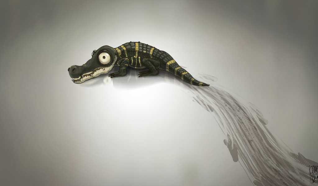 Крокодил оставил след на сером фоне