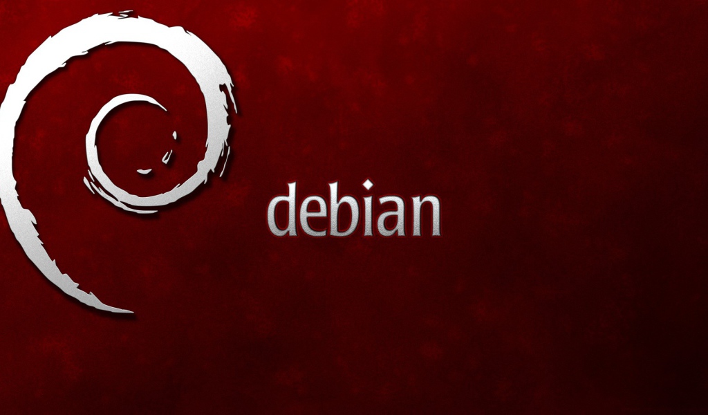Белая символика Debian на красном фоне