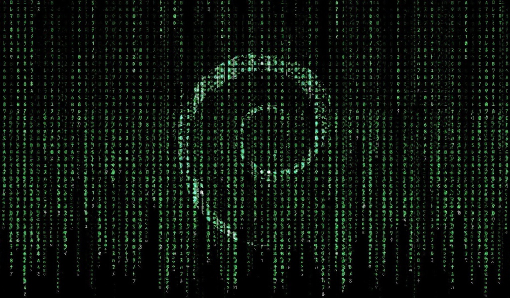 Символ Debian на фоне матрицы