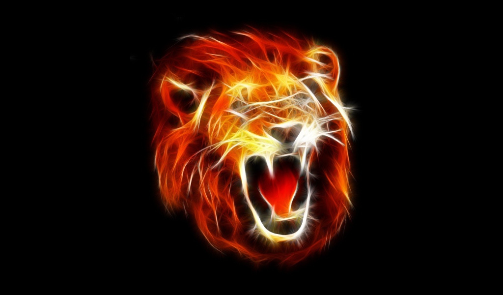Огненное лицо льва, черный фон