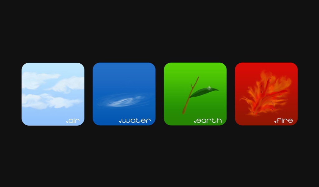 Четыре стихии на сером фоне
