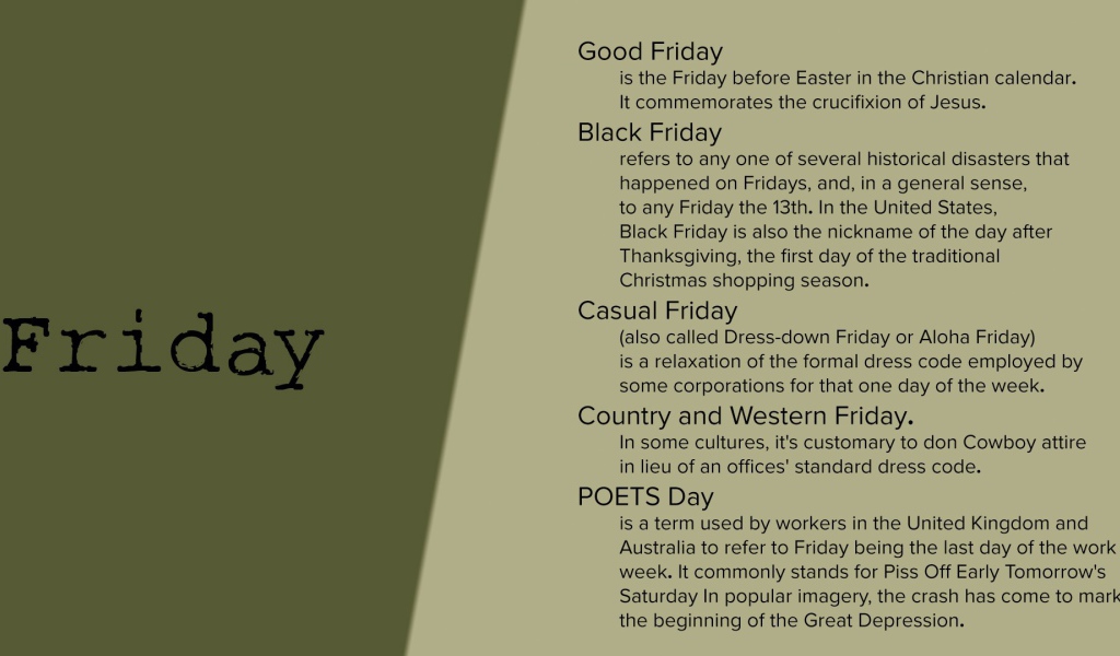 Описание пятницы на английском языке