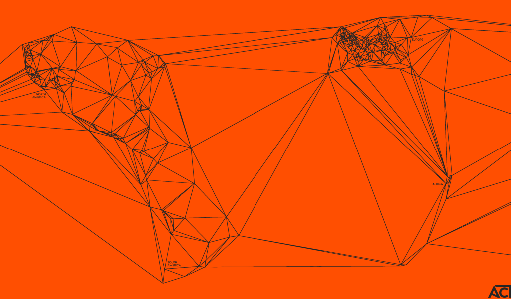 Геометрическая карта мира Nicholas Felton, оранжевый фон