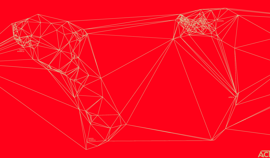 Геометрическая карта мира Nicholas Felton, красный фон
