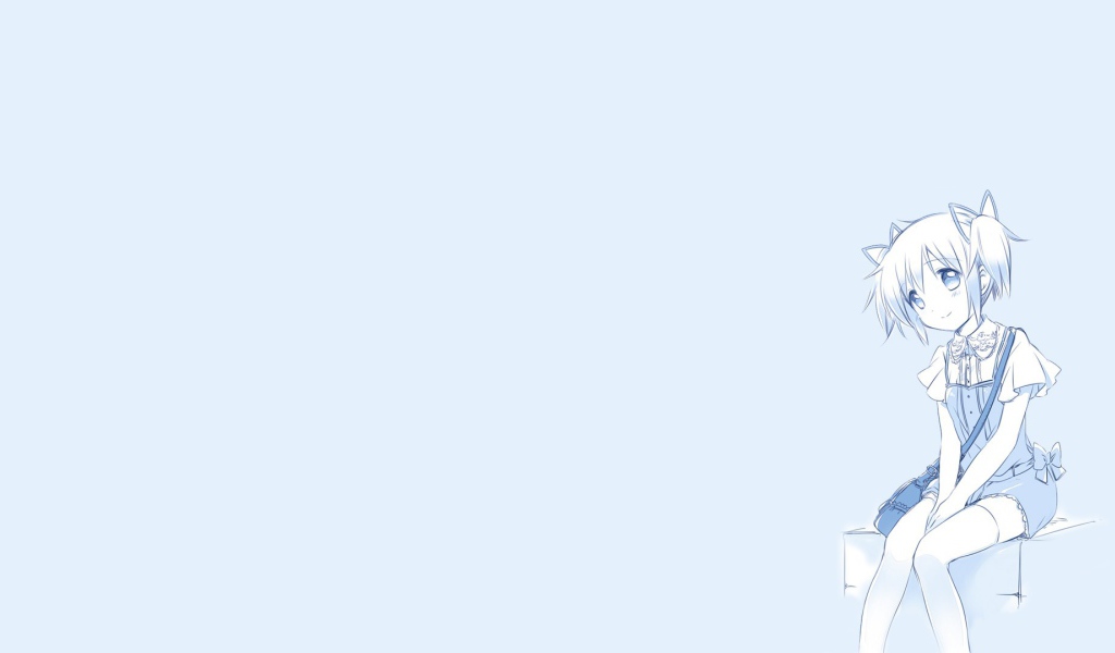 Девушка из аниме Mahou Shoujo Madoka, голубой фон