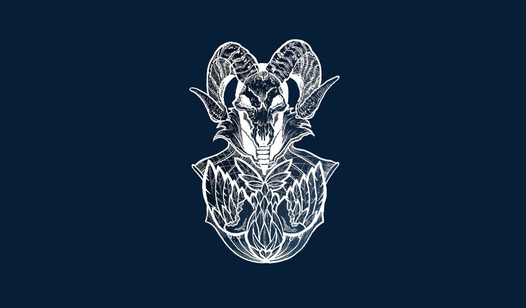 Бог с рогами барана, синий фон