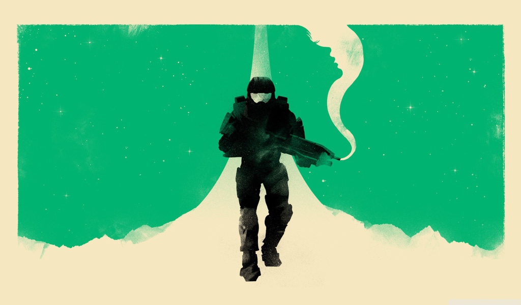 Зеленый фон Мастер Чиф, игра Halo