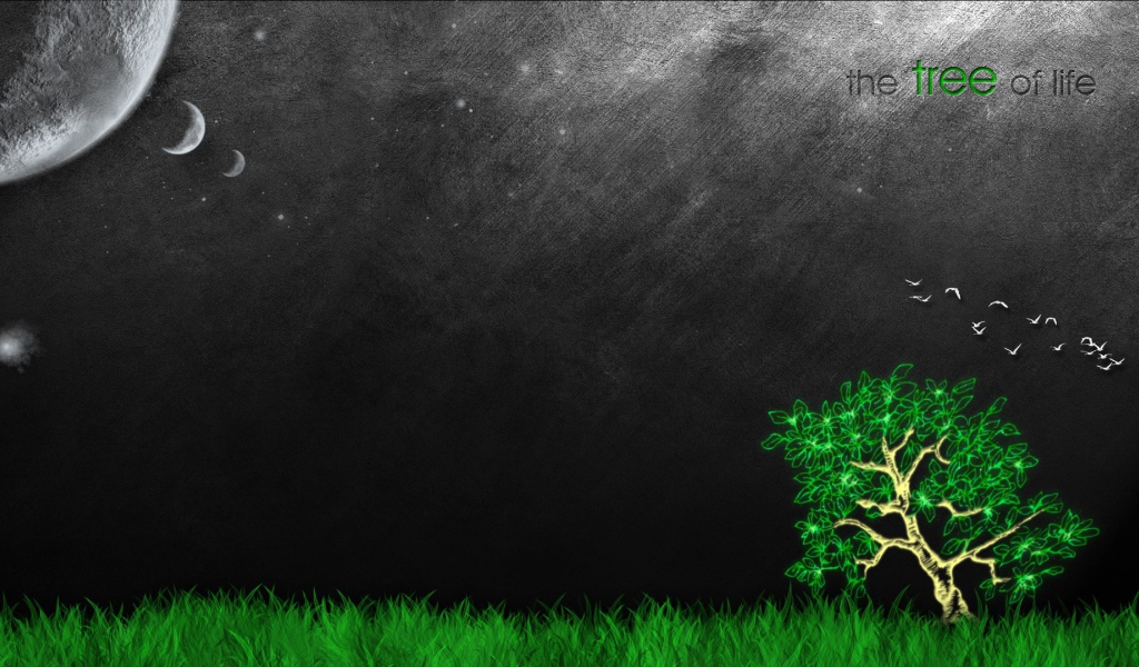 Зеленое дерево жизни, серый фон