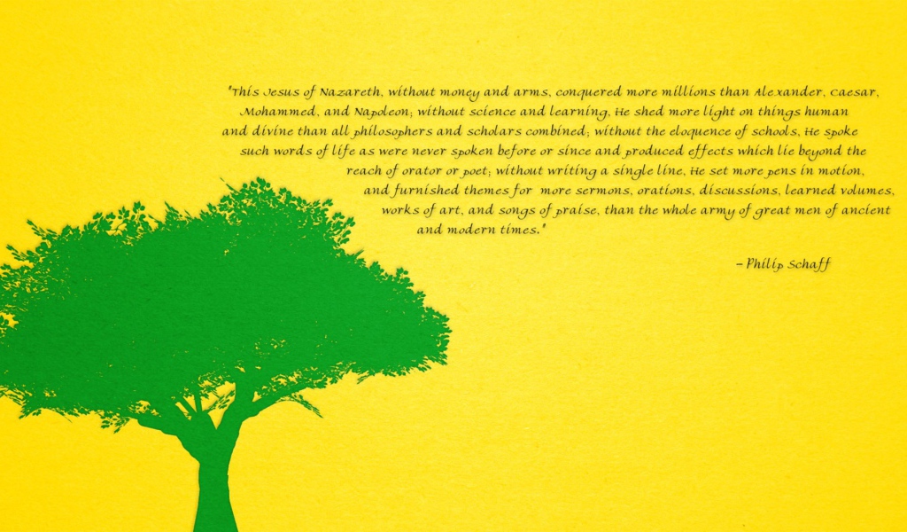 Зеленое дерево на желтом фоне