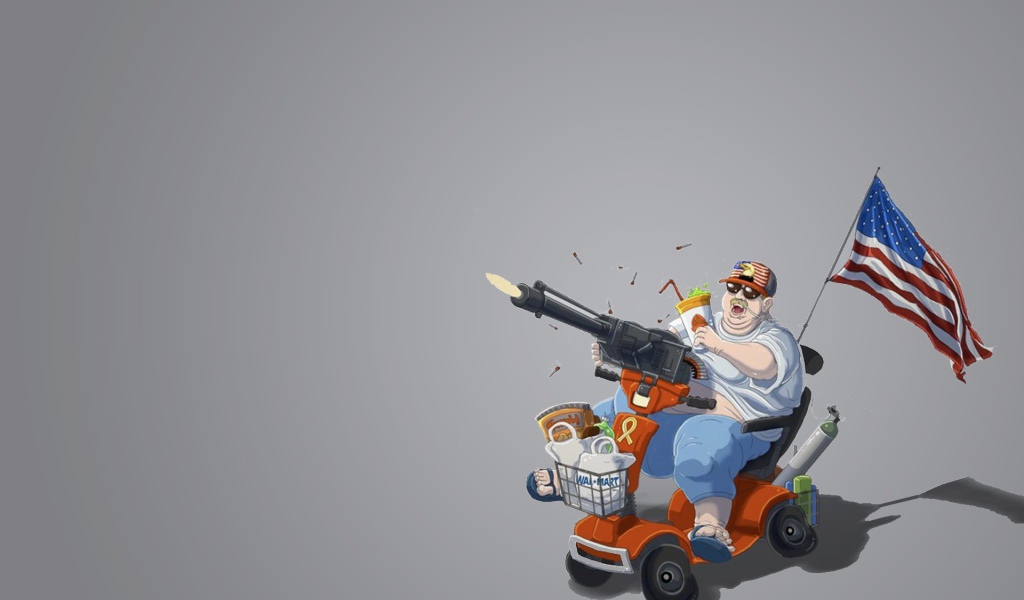 Пулеметчик с флагом, серый фон