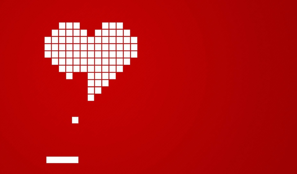Сердце из квадратиков на красном фоне